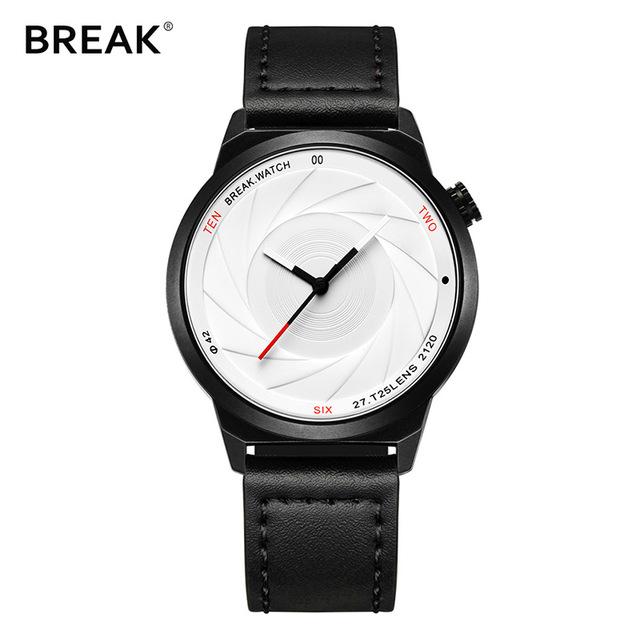 BREAK Photographer Style Watch men This is a watch with a camera lens design that'll make you want to snap every photo you can! Not only is it a stylish accessory - it's also a reliable timepiece. The material is rust-resistant so it's great for your active lifestyle.