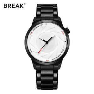 BREAK Photographer Style Watch men This is a watch with a camera lens design that'll make you want to snap every photo you can! Not only is it a stylish accessory - it's also a reliable timepiece. The material is rust-resistant so it's great for your active lifestyle.