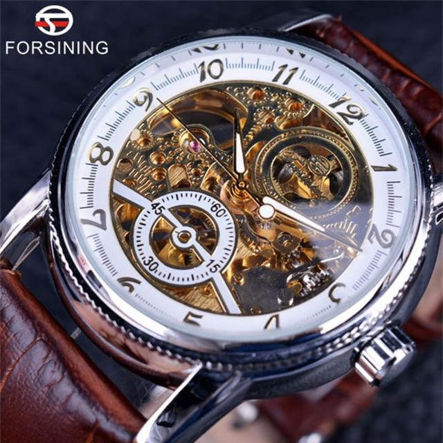 Forsining Engraving Skeleton Gear Watch men This watch has a high-quality skeleton look that draws attention to any face, and its metal body makes it suitable for casual and dressy outfits. You can match it with a suit, but its unique look makes it the accessory you want to own this season!