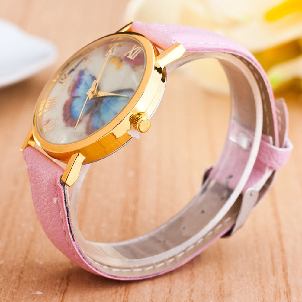 Butterfly Watch butterfly, Women This stylish wrist watch is perfect for your woman who loves a feminine touch of butterfly. Whisked away to a garden full of flowers, she can read time when the sun moves in the sky. When it rains, she will see a rainbow on her wrist. This butterfly loves flowers, plants, animals and everything in nature. She wants to protect nature and help it thrive.